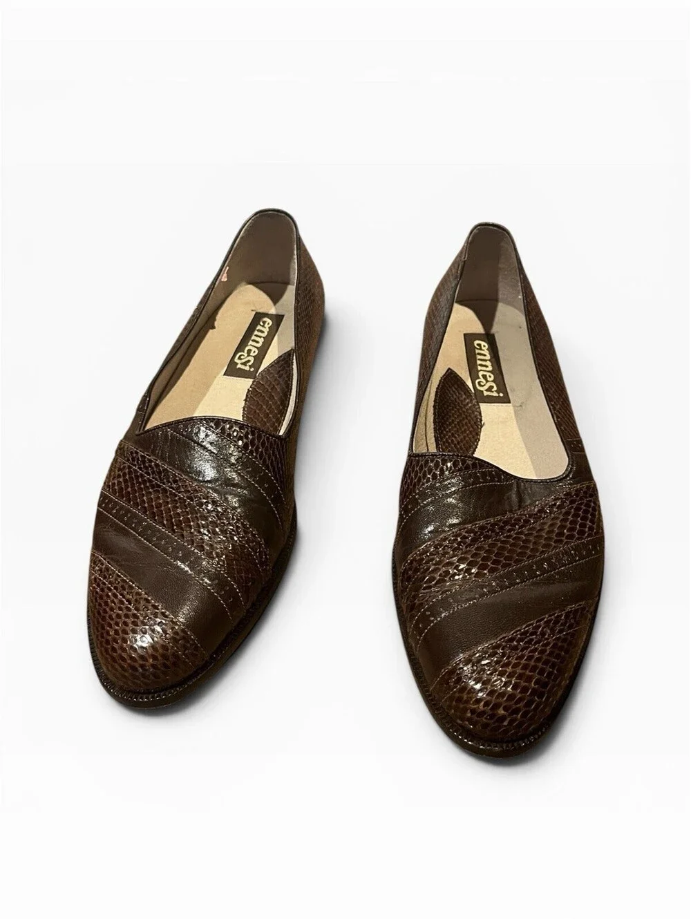Ennegi Men's 8.5 Brown Genuine Lizard Leather Dress Loafers